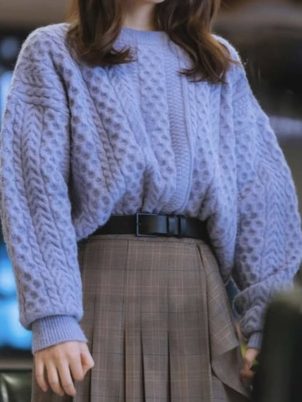 ahwe Asymmetric Hem Cable Knit Sweater in lilac